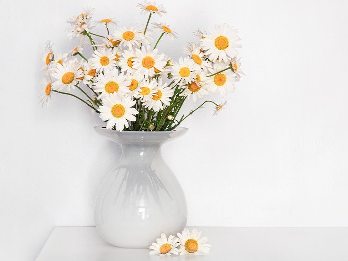 Un vase en sablier est idéal pour accueillir des fleurs rondes. 