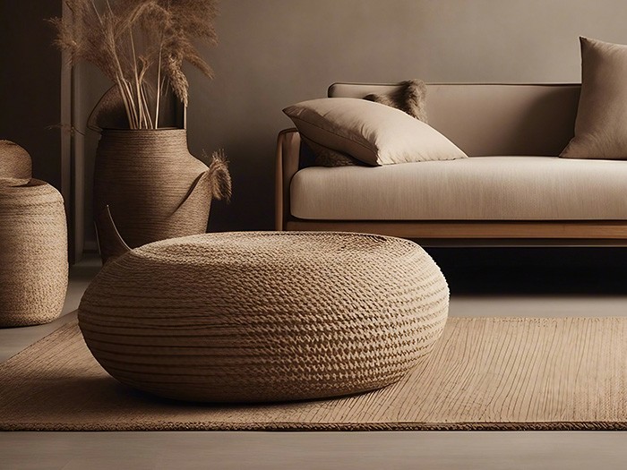 Pouf en jute tressé.