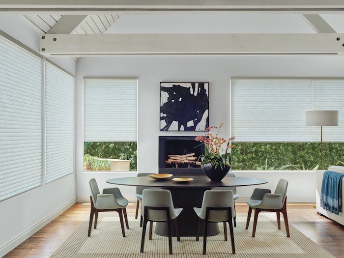Modern dinning room with shades
